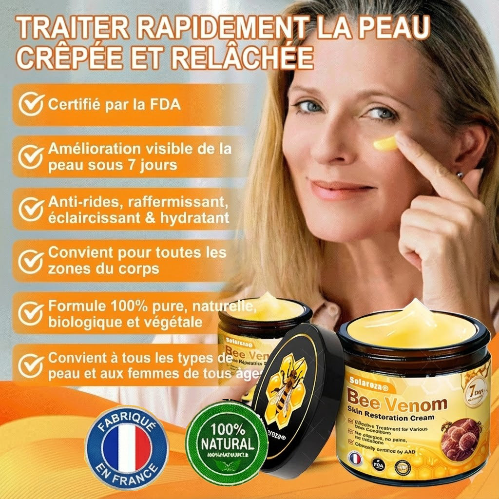 Fabriqué et expédié depuis la France 🇫🇷 ✨ Crème régénératrice au venin d'abeille Solaroza® Puissant anti-âge. Respectueux des abeilles. ⏰ DERNIER JOUR -80% 💖