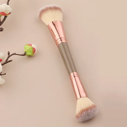 Single Dual-Ended Beauty Brush, Round Blush Brush + Large Powder Brush Soft Bristle Facial Makeup Tool