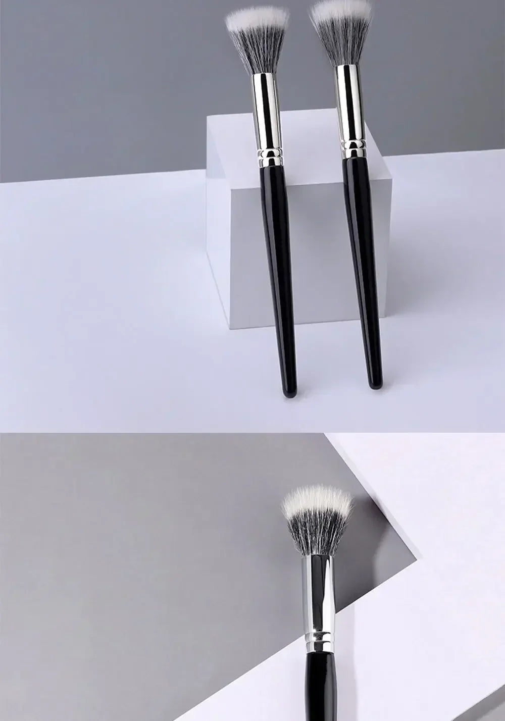 Pointillator brush Blush brush Pure wool flat head Cangzhou makeup brush Soft bristle wooden handle Beauty tool